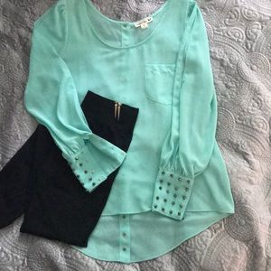 Double Zero Mint Green Studded Blouse Size: Medium